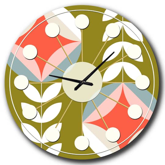 Designart 'Retro Botanical Pattern I Mid-Century Modern Wall Clock